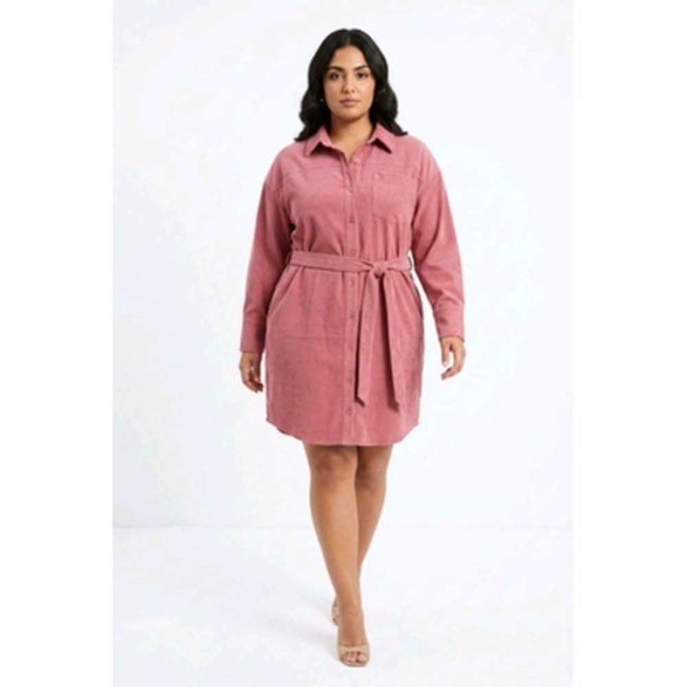 Eloquii Elements Dress Womens 18 Pink Corduroy Shirt Belt Button Mini Whimsical